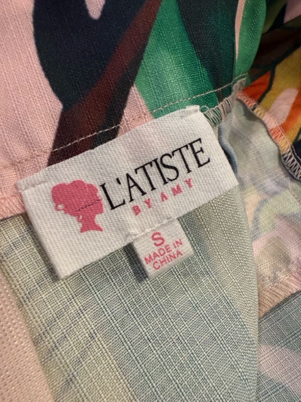 Belted Lace Trim Tropical Palm Print by L’Atiste by Amy Size Small NWOT Vacay - Picture 11 of 14